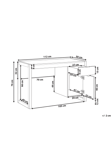 Beliani Schreibtisch JOHNSON in Weiß/Braun - (W) 112 x (H) 76 x (L) 50 cm