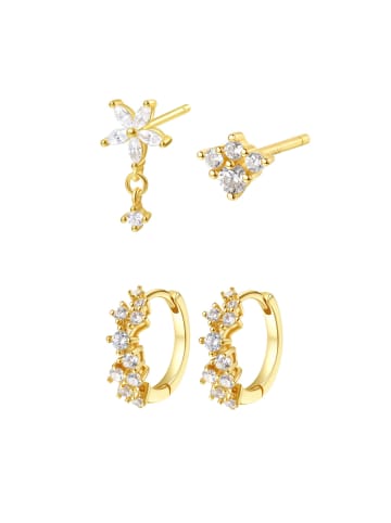 Hey Happiness Vergold. Ohrringe 4er Set mit Zirkonia 925 Sterlingsilber in Gold - (D) 1,4 - 1,8 cm