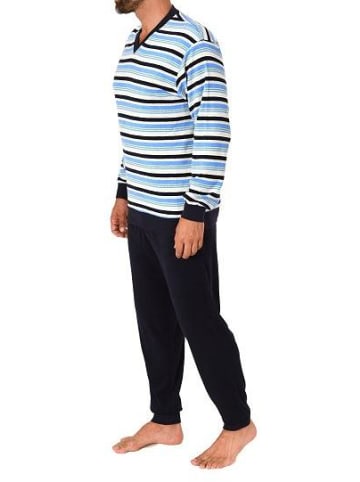 NORMANN Frottee Schlafanzug langarm Bündchen gestreifter - 77516 in grün