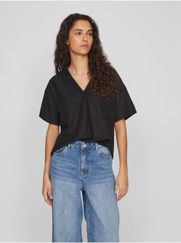 Vila V-Ausschnitt T-Shirt mit Überlappung und Kurzarm in Schwarz