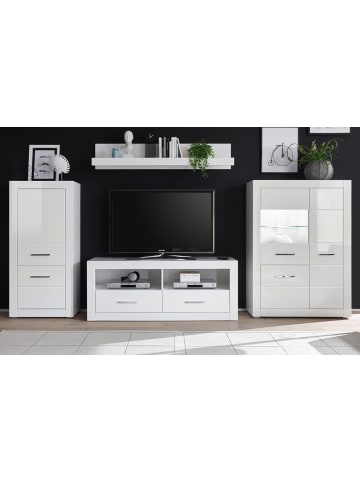 Furn.Design Wohnwand weiß Hochglanz 4-teilig 335 cm, Wohnkombination mit viel Stauraum