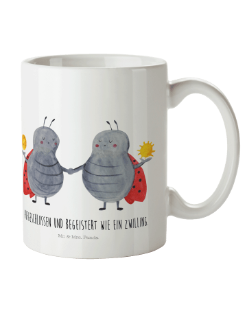 Mr. & Mrs. Panda Kindertasse Sternzeichen Zwilling mit Spruch in Weiß