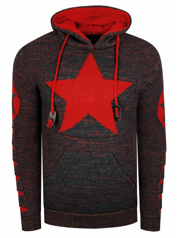 Rusty Neal Grobstrick Comic Kapuzen-Pullover in Anthrazit / Rot