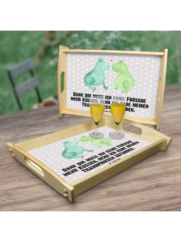 Mr. & Mrs. Panda Holztablett Frosch Liebe mit Spruch in Grau Pastell