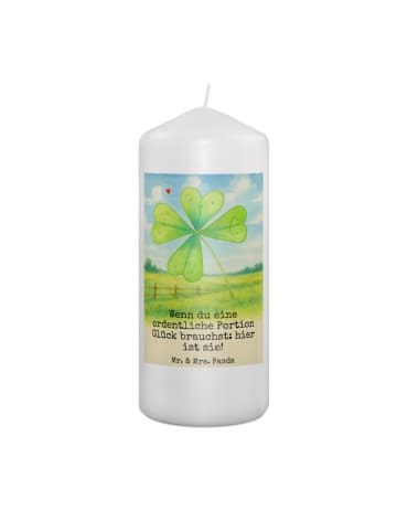 Mr. & Mrs. Panda Geburtskerze Blume Kleeblatt Design mit Spruch in Weiß