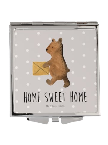 Mr. & Mrs. Panda Kosmetikspiegel Bär Zuhause mit Spruch in Grau Pastell