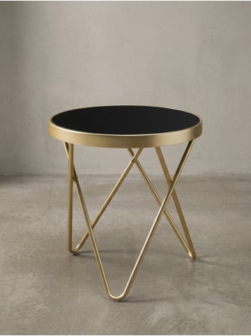 KADIMA DESIGN Beistelltisch | Glas, Metall, 42x46x42cm, Schwarz/Gold, Rund in Gold