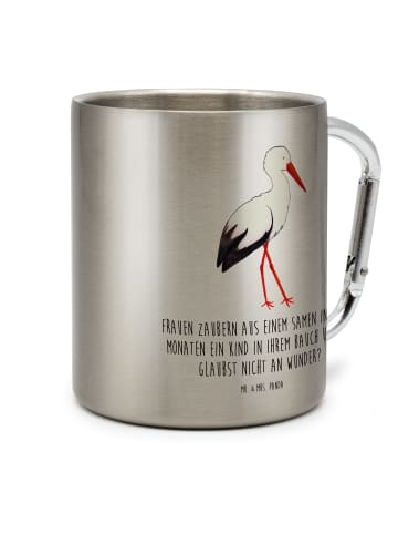 Mr. & Mrs. Panda Thermotasse Storch mit Spruch in Silber