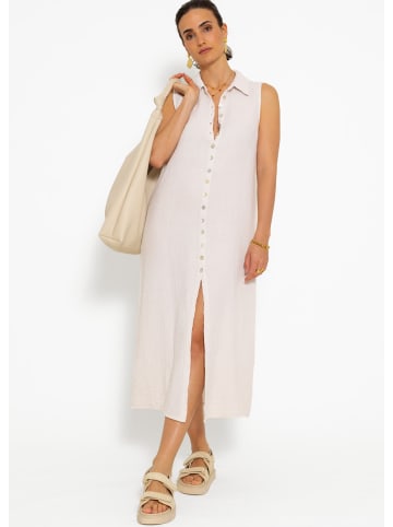 SASSYCLASSY Langes Ärmelloses Musselinkleid in Hellbeige