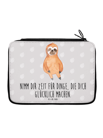 Mr. & Mrs. Panda Stifte Etui Faultier Zufrieden mit Spruch in Grau Pastell