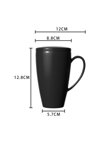 Intirilife Porzellan Kaffeetasse mit Deckel in Schwarz