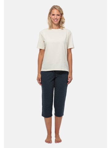 Schiesser Schlafanzug Cotton in Blau gepunktet / Creme