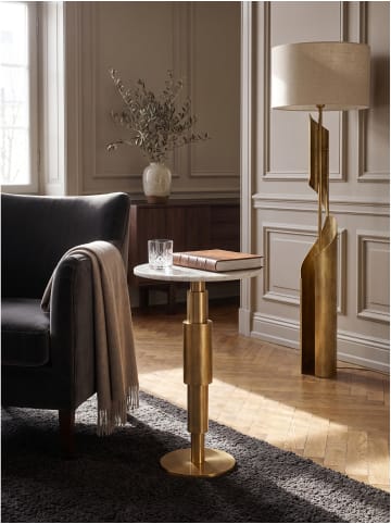 KADIMA DESIGN Beistelltisch indischer Marmor, handgefertigt, für Wohnzimmer in Weiß-Gold