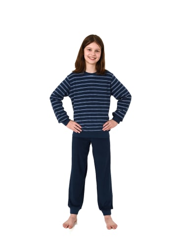 NORMANN Frottee Pyjama langarm Schlafanzug Bündchen Streifen - 70510 in navy