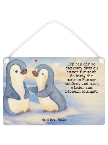 Mr. & Mrs. Panda Hängeschild Pinguine trösten Design mit Spruch in Weiß