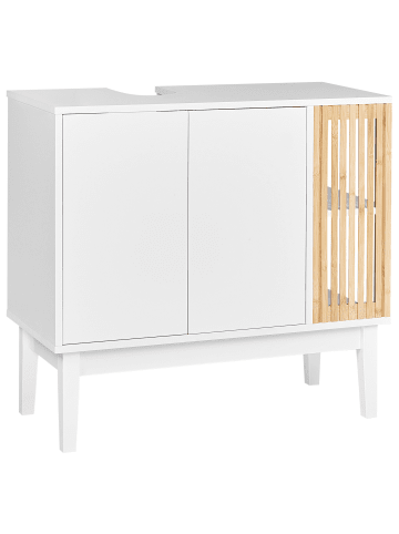 Beliani Waschbeckenunterschrank NUBES in Weiß/Braun - (W) 80 x (H) 74 x (L) 35 cm