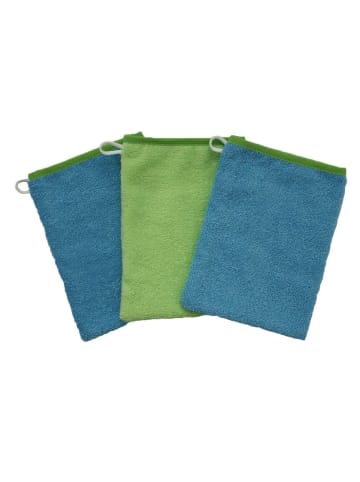 Wörner Waschhandschuh 3er Pack - Uni Limone Oze in blau,gruen