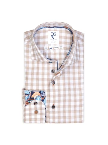 others Extra lange Ärmel. Blau kariertes Baumwolle/Viskosehemd in Beige