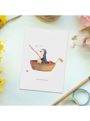 Mr. & Mrs. Panda Postkarte Pinguin Angelboot ohne Spruch in Weiß