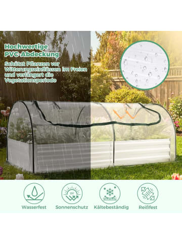 COSTWAY 3 in 1 Gewächshaus mit Hochbeet Metall 202 x 101 x 81 cm in Silber