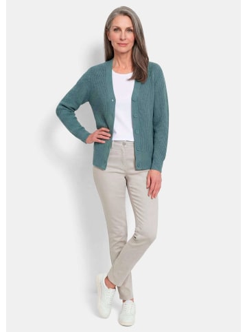 GOLDNER Elegante Strickjacke mit V-Ausschnitt in graugrün