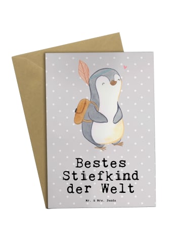 Mr. & Mrs. Panda Glückwunschkarte Pinguin Bestes Stiefkind der W... in Grau Pastell