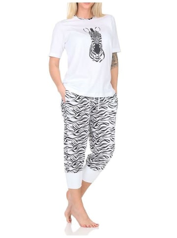 NORMANN Kurzarm Schlafanzug Capri Pyjama Shorty - 84882 in weiß