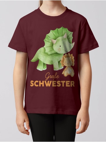 wat? Apparel T-Shirt Dinosaurier 07 Große Schwester in Weinrot
