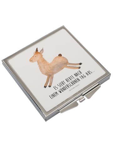 Mr. & Mrs. Panda Kosmetikspiegel Lama Springen mit Spruch in Weiß