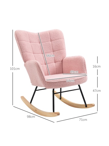 HOMCOM Schaukelstuhl in Pink 71L x 98B x 101H cm