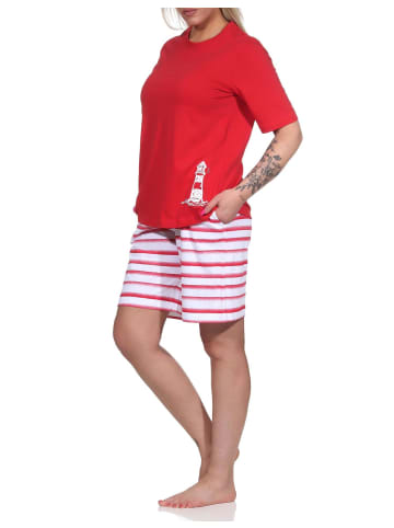 NORMANN kurzarm Shorty Schlafanzug Top Leuchturm - 72915 in rot
