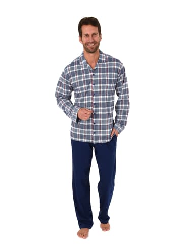 NORMANN Pyjama Schlafanzug langarm zum durchknöpfen - 37530 in marine