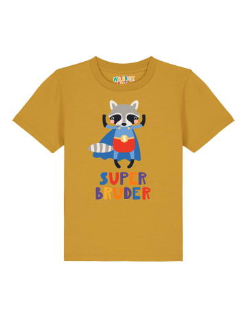 wat? Apparel T-Shirt Waschbär Superbruder in Ocker