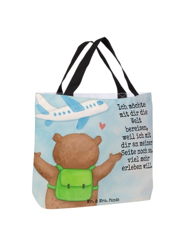 Mr. & Mrs. Panda Reisetasche Bär Flugzeug Design mit Spruch in Weiß
