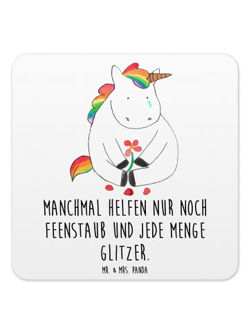 Mr. & Mrs. Panda Untersetzer Einhorn Traurig mit Spruch in Weiß