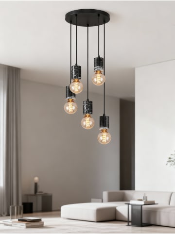 home24 Pendelleuchte Frigid Rund in Schwarz