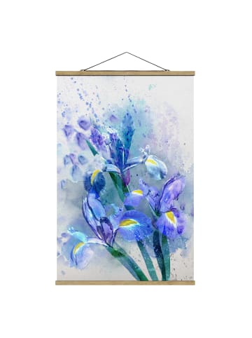 WALLART Stoffbild mit Posterleisten - Aquarell Blumen Iris in Blau