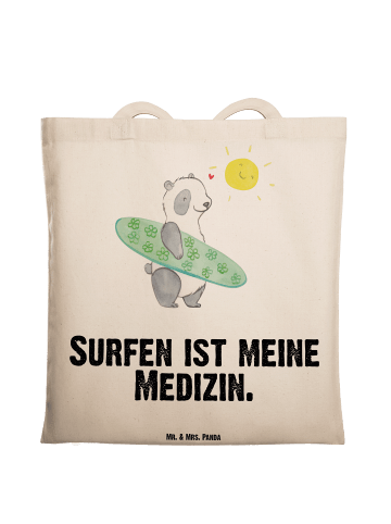 Mr. & Mrs. Panda Schultertasche Panda Surfen mit Spruch in Creme