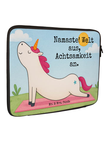 Mr. & Mrs. Panda Laptop Hülle Einhorn Yoga Design mit Spruch in Weiß