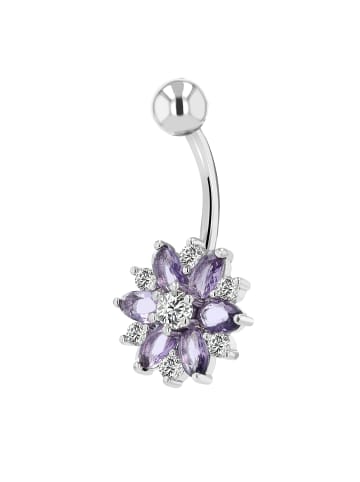 Adeliás Damen Pircing - Bauchnabelpiercing Blume aus Edelstahl mit Zirkonia in lila