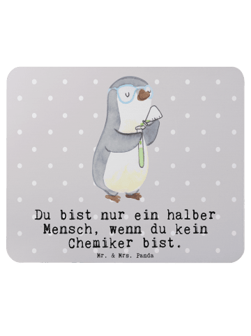 Mr. & Mrs. Panda Mauspad Chemiker Herz mit Spruch in Grau Pastell