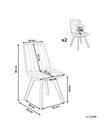 Beliani 2er-Set Esszimmerstuhl CALGARY in Beige/Dunkler Holzfarbton