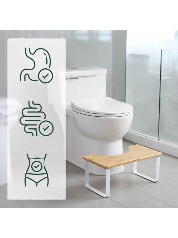 relaxdays Toilettenhocker in Natur/ Weiß - (B)44,5 x (H)18 x (T)23 cm