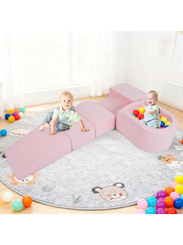 COSTWAY 5 tlg. Schaumstoffbausteine ohne Bälle Sherpa-Stoff in Rosa