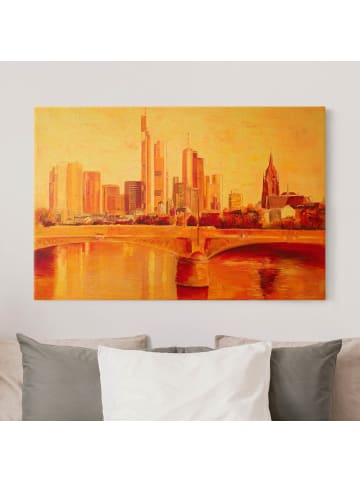 WALLART Leinwandbild Gold - Skyline Frankfurt in Orange