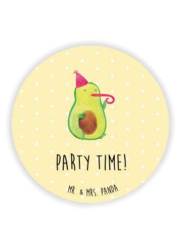 Mr. & Mrs. Panda Rund Magnet Avocado Party Zeit mit Spruch in Gelb Pastell