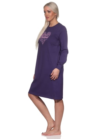 NORMANN langarm Nachthemd Bündchen Herz - 82017 in lila