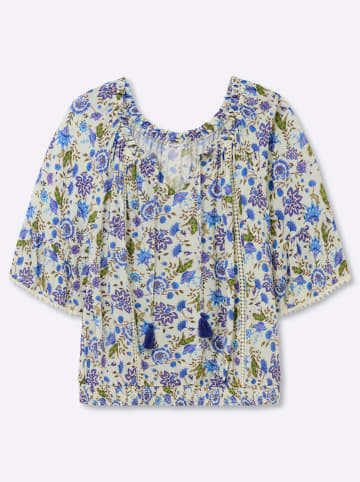 sheego by Joe Browns 3/4-Arm-Bluse in champagner-royalblau-gemustert