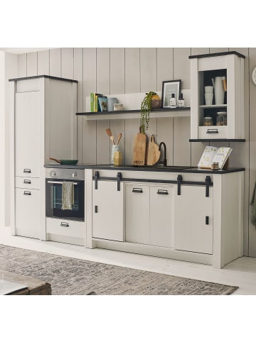 Furn.Design Küchenzeile weiß Pinie, anthrazit Landhaus, Set 5-teilig mit viel Stauraum