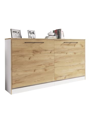 VCM  Schrankbett, Wandklappbett Lattenrost 90x200 cm in Weiß / Honig-Eiche